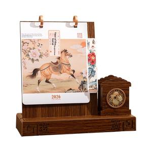 Nouvelle Trousse à Crayons Créative en Bois de Taïwan 2026, Année du Cheval, Style Chinois, avec Calendrier de <span class=keywords><strong>Bureau</strong></span> Doré et Double Anneau, Coffret Cadeau - Product Image 5