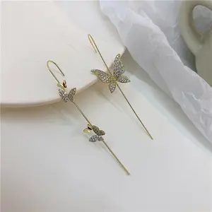 2021 New Arrivals Brass Real Gold Plated Zircon Surround Climber Piercing Earrings Butterfly Ear Wrap Crawler Hook Earrings