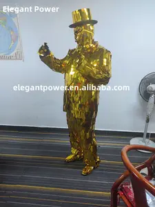 Gold Color Mirror Men Suit Club Perform Catwalk Wears Mirror Dance Costumes Disco Show Jacket Dj Mirror Hat Outfit