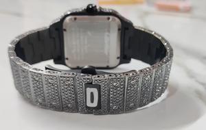 Montre en acier inoxydable avec moissanite tendance, ornée de pierres étincelantes, style quartz classique, intemporelle et élégante - Product Image 2