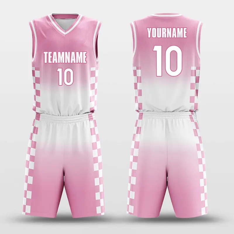 Jersey basket pria wanita seragam basket desain terbaik kustom penuh sublimasi merah muda 100% poliester set cetak Digital
