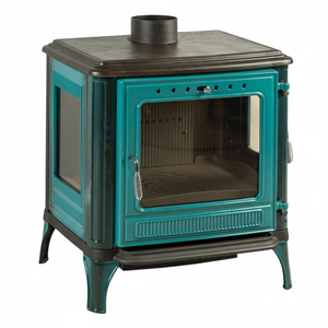 Estufa de leña de hierro fundido turquesa Dorello con puerta de vidrio - Product Image 1