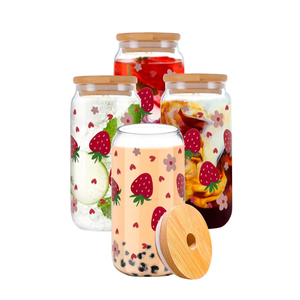 Taza de vidrio de fresa de 16oz con tapa de bambú y pajita, vasos transparentes resistentes al calor para beber agua, tazas de café ecológicas - Product Image 4