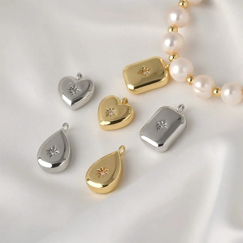 Popular 14k banhado a ouro liga de cobre gota de água coração forma embutidos strass estrela pingente charme para fazer jóias