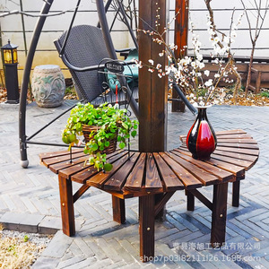 Banc de patio en bois en forme d'arbre, siège extérieur semi-circulaire, design rustique durable pour aménagement paysager de cour - Product Image 3