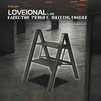 Tangga Lipat Aluminium 2 Langkah dengan Pedal Lebar Anti-Selip, Tangga Sepatu Portabel untuk Penggunaan Rumah Tangga dan Kantor, Desain Modern