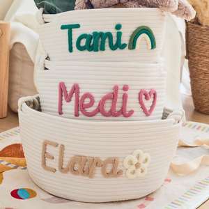 Personalized Cotton Rope <b>Basket</b>, Handmade <b>Nursery</b> Toy Storage Organizer, Baby Shower Gift, Pet Toy Bin, Custom <b>Laundry</b> <b>Basket</b> - Product Image 1