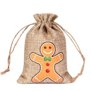 Sacs de courses en jute personnalisés pour décorations de Noël avec cordon de serrage et poignée en coton, motif dessin animé en toile de jute recyclée - Product Image 6