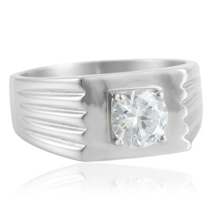 Women's Geometric <b>Titanium</b> Steel <b>Ring</b> With White Gemstone Prong Setting For Gift 210121 - Product Image 1