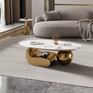 Tavolino da Caffè Ovale Allungabile in Marmo Lucido Italiano, Moderno e Resistente, per Soggiorno, Casa, Esterno, Cucina, Ospedale - Product Image 2