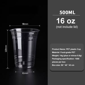 Vaso Transparente de PET de 12oz/16oz con Logotipo Personalizado, 98mm de Diámetro, Vasos Transparentes de Plástico para Smoothies, Café Frío y Bebidas con Hielo - Product Image 2