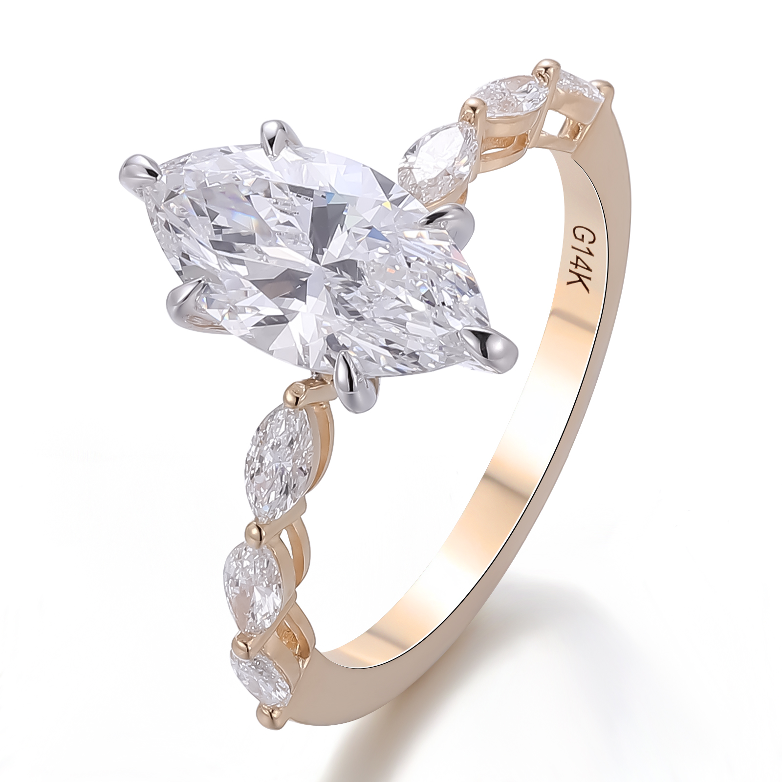 Bague en argent 925 plaqué or avec diamant de laboratoire