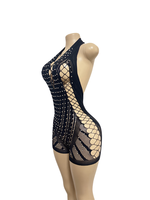 Tenues de danse exotiques en maille à strass pour la danse de salon, en Spandex/Nylon