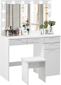 Grande coiffeuse <span class=keywords><strong>blanche</strong></span> à 4 tiroirs avec miroir et tabouret lumineux LED Table de maquillage pour filles et femmes - Product Image 2