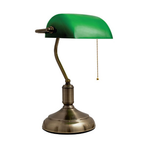 Green Leather/Green <b>Table</b> Top Bank Desk Lamp 1xE27 L.27xAn.19 XAl.39 cm - Product Image 1