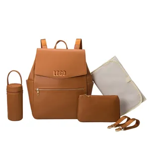Ransel popok kulit PU Premium pabrik OEM tas popok mewah kapasitas besar ransel tas popok modis