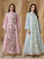 Strass-Besetztes Langes Kleid, Stark Verziertes Langarm-Festkleid, Abaya-Stil Damenmode Großhandel OEM ODM