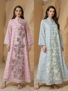 Vestido Largo Estampado con Pedrería, Vestido Festivo de Manga Larga con Adornos, Ropa de Mujer Estilo Abaya, Venta al por Mayor OEM ODM - Product Image 5