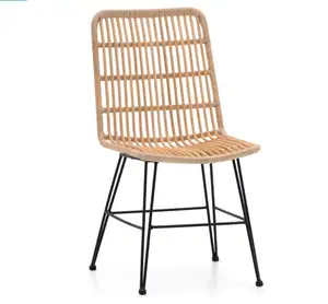 High Quality Boho Chair Modern Pe Ratan Outdoor Metal Stack Dining Chair Garden Peacock Rattan Chair Supplier