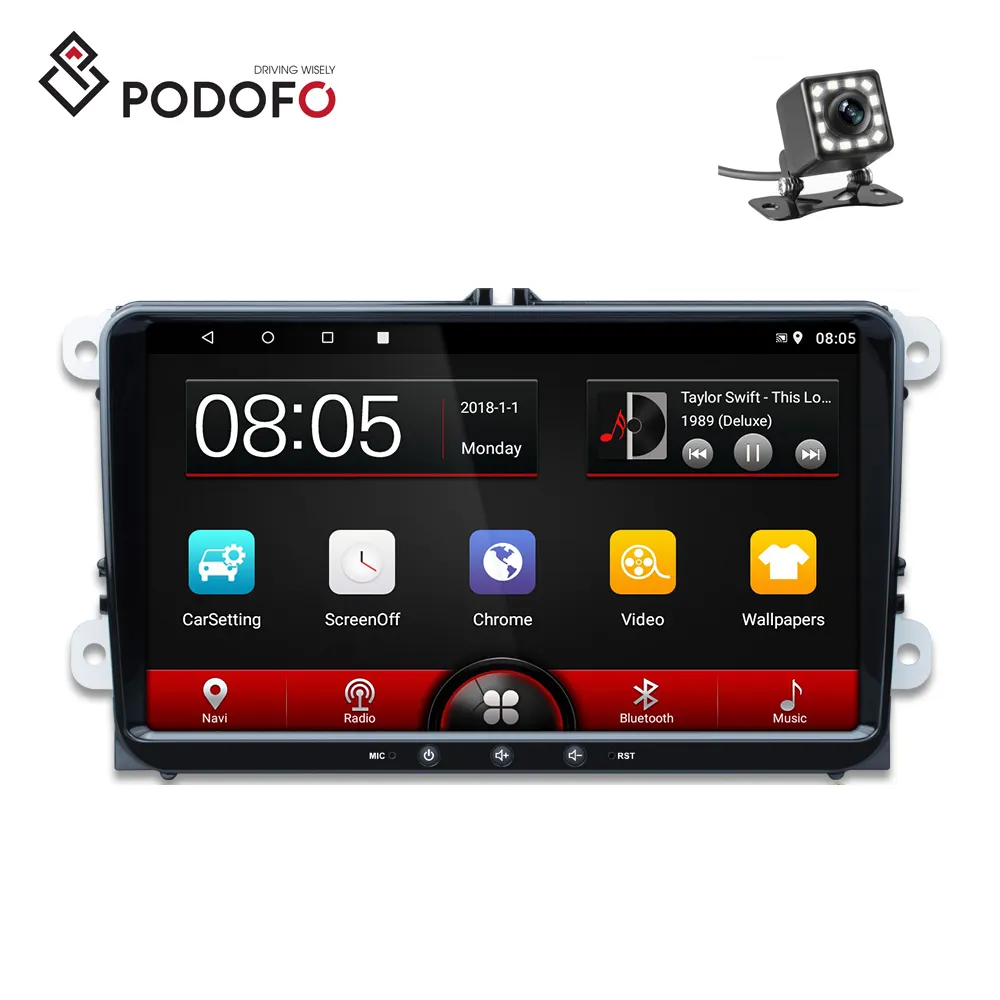 Podofo Android 9 "2 Din araba radyo Autoradio + 12 LED kamera VW/Volkswagen/Skoda/Golf/Polo/Passat b7/b6/koltuk/Tiguan