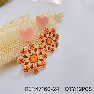 Orecchini Dipinti a Forma di Cuore con Design Floreale Rosso Arancione, Orecchini Pendenti, Gioielli alla Moda, 12 Pezzi - Product Image 3