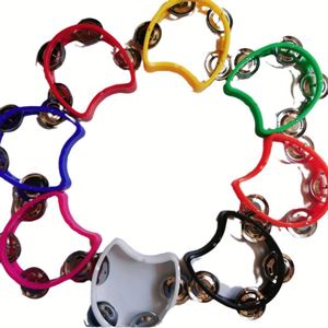 Tambourin personnalisé avec logo, demi-fleur, 4 clochettes, en plastique, avec mini-clochette à main en métal - Product Image 1
