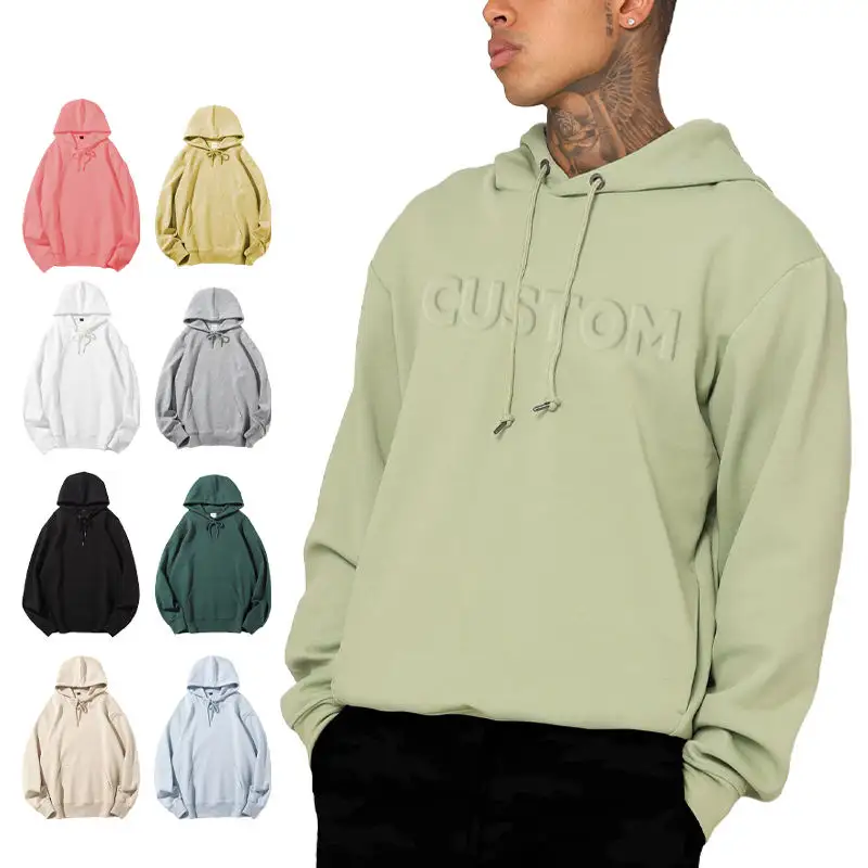 Sudaderas con capucha en relieve 3D de fábrica OEM para hombre logotipo personalizado ajuste holgado francés Terry Drop Shoulder sudaderas con capucha en blanco de alta calidad