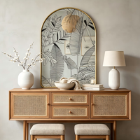 Miroir mural Art Déco en fer forgé avec motif végétal tropical gravé, pour salle de bain, couloir, appartement, décoration murale