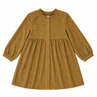 Robe en velours côtelé vintage personnalisée avec logo pour petites filles, poches avant, col rond, taille haute, jupe évasée, vente en gros