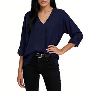 เสื้อเชิ้ตผู้หญิงคอวีทรงโอเวอร์ไซส์แขนยาวหลวมๆ ผ้าชีฟอง สไตล์ลำลอง แฟชั่น - Product Image 2