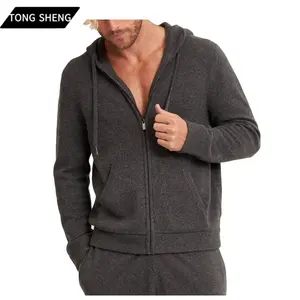 Individueller gestrickter Kaschmir-Zipplover mit Kapuze für Herren Übergröße 100 % Wolle Kaschmir Reißverschluss Herren Hoodie-Pullover mit Kapuze