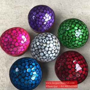 Cuenco de coco grabado HT512, en natural, con conchas incrustadas, laca de coco - Product Image 6