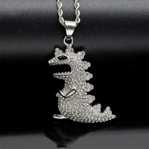 Collar de Hip Hop con Dijes de Animales Chapados en Oro y Diamantes Completos, Collar con Dijes de Dinosaurio - Product Image 4