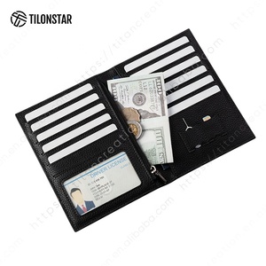 TILONSTAR TPW113 Black Lychee Pattern Leather RFlD <b>Card</b> Wallet Passport Cover Holder With Zippered Coin Pocket For Family Travel - Product Image 3