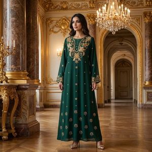 Elegante Abito da Sera Musulmano, Vestito Lungo Arabo Modesto, Kaftan Ricamato a Linea A, Vestibilità Ampia per Eid <span class=keywords><strong>Mubarak</strong></span> ed Eventi di Gala - Product Image 1
