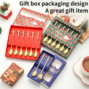 Fourchette à dessert moderne Cuillère à café Couverts de Noël en acier inoxydable doré avec boîte-cadeau - Product Image 6