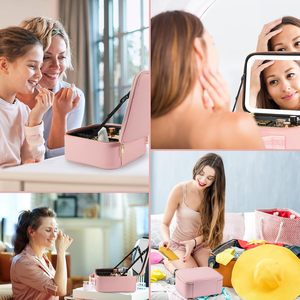 กระเป๋าเครื่องสำอางพกพาแบบกันน้ำพร้อมไฟ 3 สีแบบชาร์จได้ กระเป๋าเครื่องสำอางกันน้ำพร้อมกระจก LED - Product Image 3