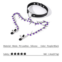 Collier ras du cou Purple Bells Rivets avec pinces à tétons et chaîne réglable, non-percantes, étanches, accessoires SM pour débutants