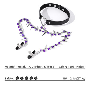 Collier ras du cou Purple Bells Rivets avec pinces à tétons et chaîne réglable, pinces non-percantes, accessoires pour débutants - Product Image 3