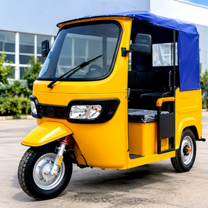 Triciclo Eléctrico de Pasajeros de Carrocería Abierta Amarillo de Alta Potencia, 5 Asientos, Techo Azul, Velocidad 30-50 km/h, Autonomía 90 km, Certificado EEC para Ciudad - Product Image 4