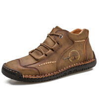 Bottines Homme, Chaussures de Travail Plates Chukka, Randonnée & Trekking Extérieur, Cuir Mi-Montant, Rembourrées Coton, Chaudes à Lacets, Fait Main