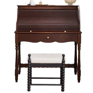 French Style Dressing <b>Table</b> Solid Wood Retro Bedroom <b>Makeup</b> Vanity With Storage Drawer Narrow Design - Product Image 5