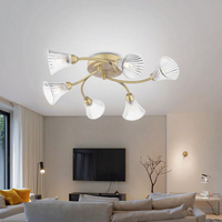 Lampe suspendue moderne G9 LED à 6 lumières avec abat-jour en verre rayé en forme de trompette, base en métal AC, lampe de plafond LED pour salon, chambre à coucher, usage décoratif