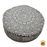 Pouf ottoman en coton traditionnel de luxe, broderie artisanale, hippopotame, décoration d'intérieur, pouf rond
