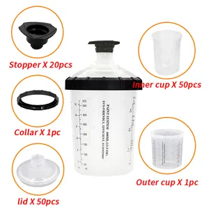 Automotive Plastic Spray Paint Gun Cup Disposable Painting Cup For Air Spray Gun Mixing Cups With Lid For Car Refinishing Paint