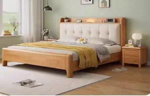 2025 Meilleures ventes Nouveaux lits en bois rembourrés Morden King Double Size Cadres de lit solides en bois Lit en bois nordique - Product Image 2