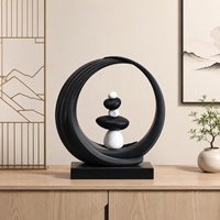Sculpture Circulaire Moderne en Résine Noire avec Motif de Pierre Équilibrée pour Salon, Bureau, Table, Décoration Intérieure – Vente en Gros