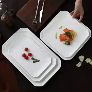 European Embossed Snack Flat Plate Ceramic Square white porcelain plate restaurant dinnerware