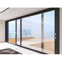Porte patio coulissante en aluminium à rupture de pont thermique noire, grand panneau, double vitrage, pour villa moderne, cuisine, jardin, terrasse