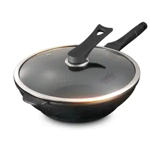 Regalo all'ingrosso OEM Instock Chef presente coperchio in vetro Wok in acciaio inossidabile padella antiaderente rosa Wok